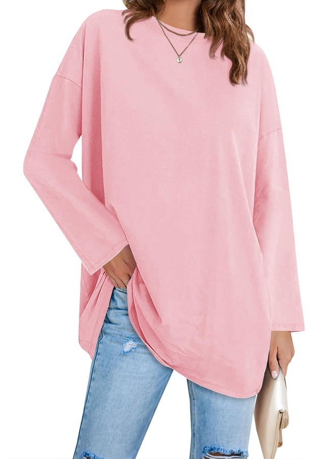 Fisoew Women's Long Sleeve Oversized T Shirts Loose Casual Crewneck Tunic Tops Soft Blouse - Image 1